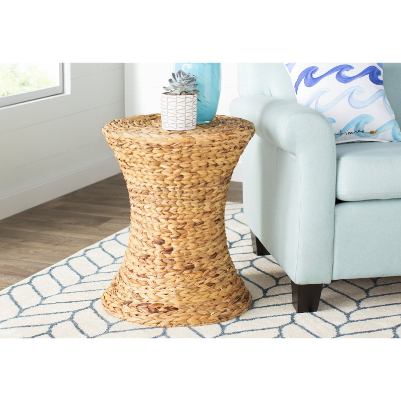 Handwoven Water Hyacinth Wicker Stool with Hourglass Shape, Brown