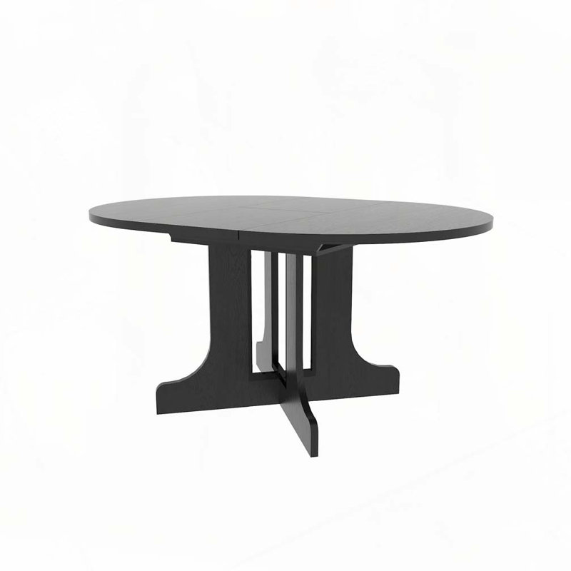 Expandable Dining Table with Oval Table Top with Removable Leaf, Black, Black