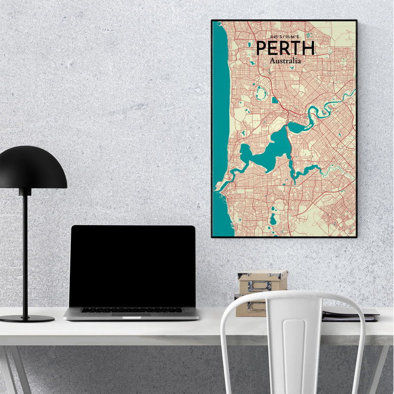 " Perth Australia City Map ", Green/Beige, 36" H x 24" W