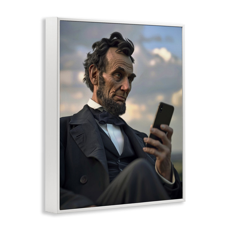 Abe Abe avec un téléphone portable, estampe numérique, design par Michael McKinney, H 14 po x l 11 po
