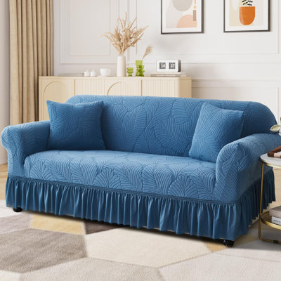 Housse pour canapé à jupe en velours extensible - Protecteur de mobilier universel pour animaux de compagnie