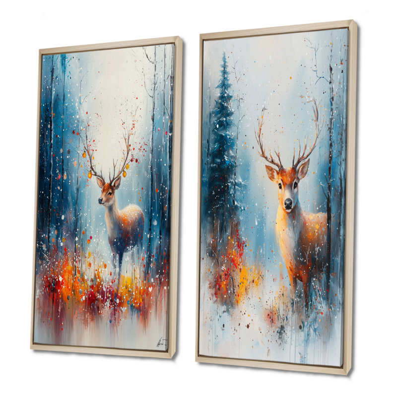 Ensemble de 2 pièces d'art mural orange avec renne de Noël I - Christmas Santa Deer, H 32 po x l 32 po