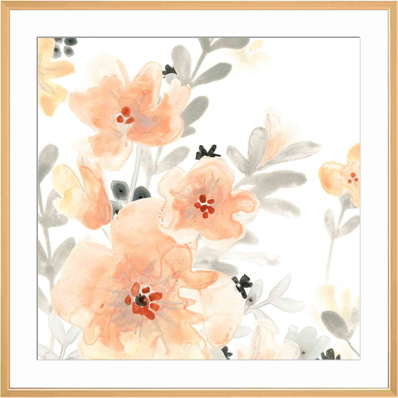 «Blush Garden III» par June Erica Vess - peinture encadrée, H 24,09 po x l 24,09 po x P 1,1 po, Or antique
