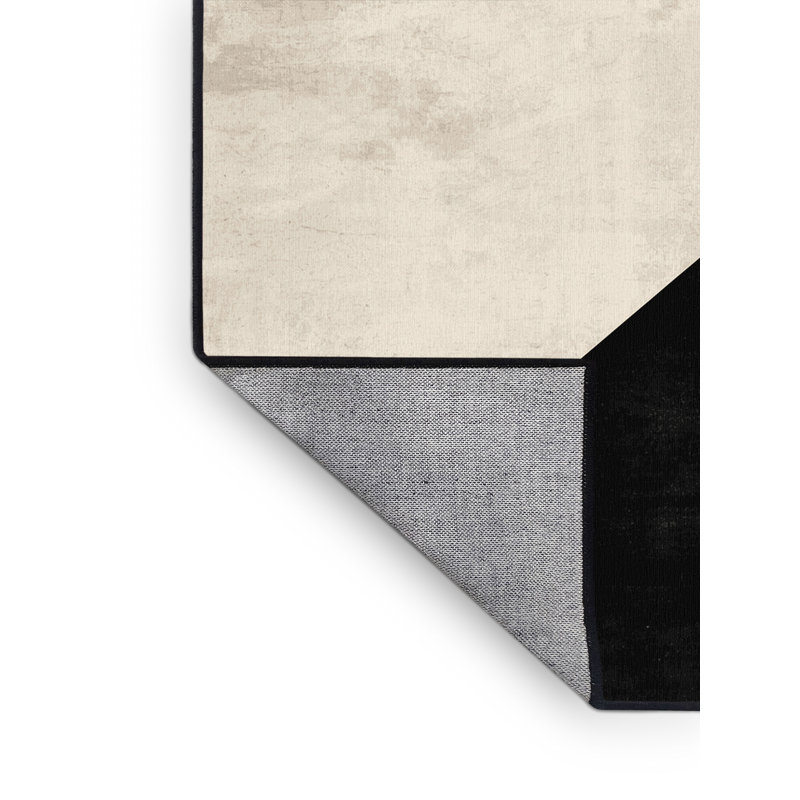Machine Washable Wynsum Minimalist Geometric Rug in Beige – Black Binding, 5' Square