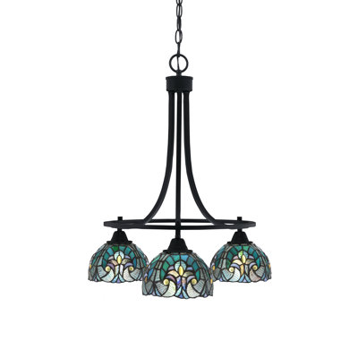 Paramount 3 Light Downlight Chandelier Shown In Matte Black Finish With 7" Turquoise Cypress Art Glass