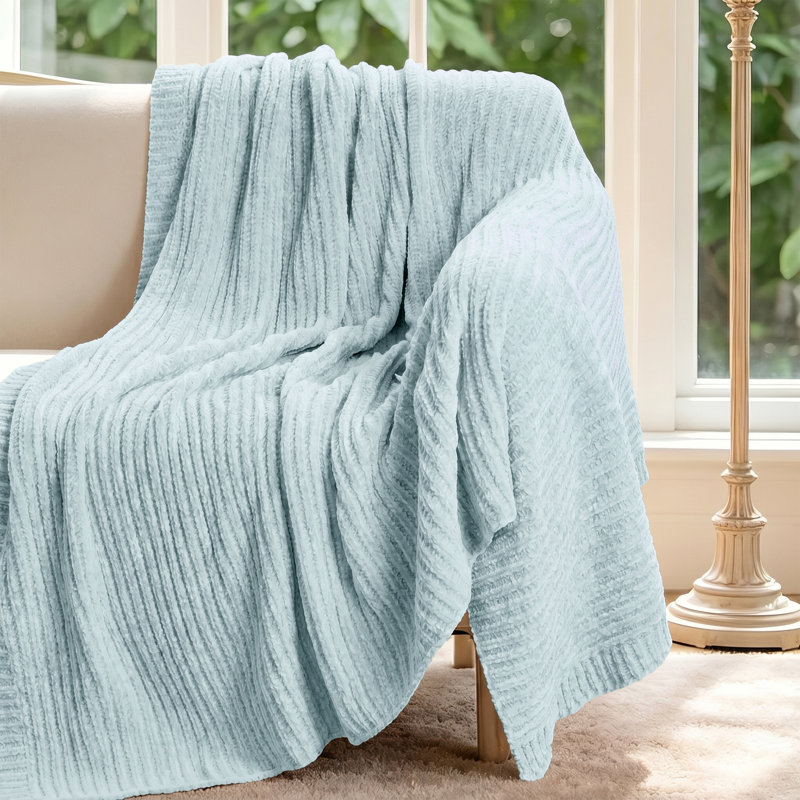 Soft Plush Lightweight Reversible Chenille Throw Blanket, Stormy Blue