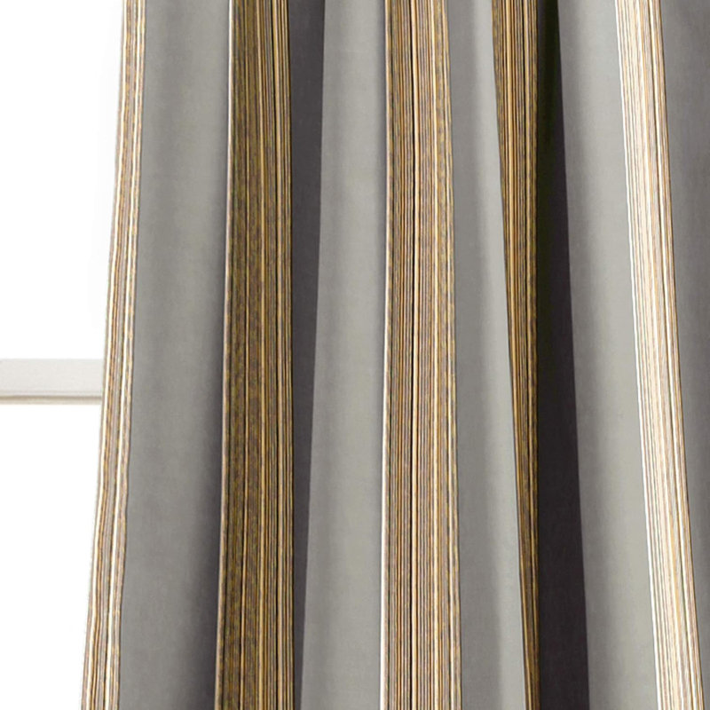 Julia Gray Polyester Stripe Room Darkening Curtain Panels