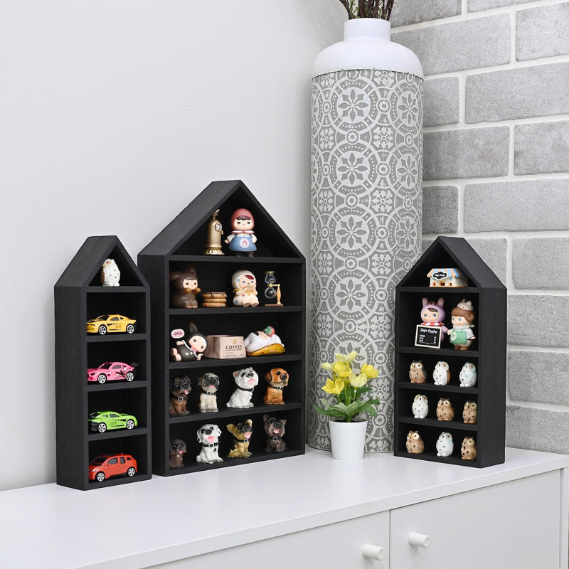 3 Pcs Set House-Shaped Shelf Wooden Shadow Cubby Box Display Shelf