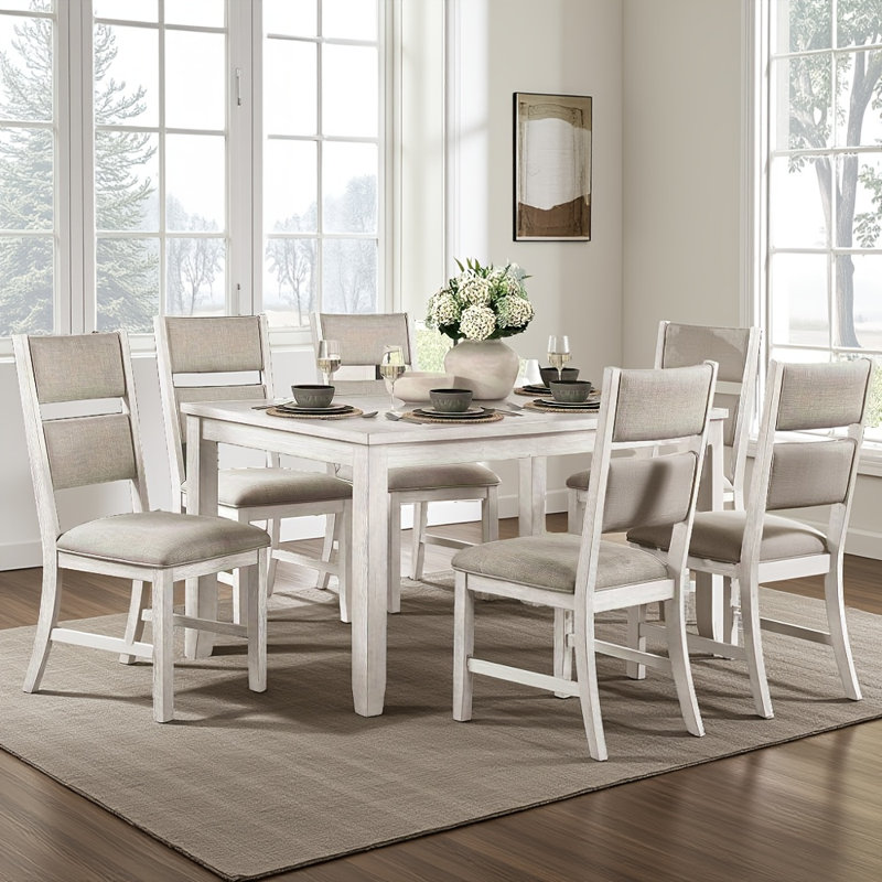 Ensemble de salle à manger Modern Farmhouse - Table antique et chaises rembourrées , 7 pièces : table, 6 chaises
