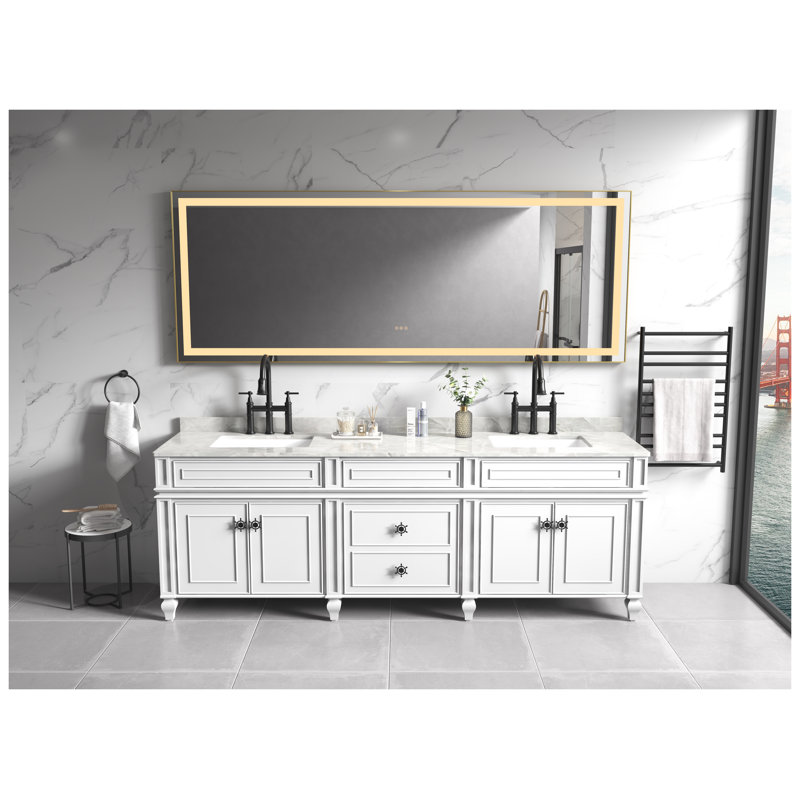 Miroir de salle de bain L 36 po H - brouillard, 3 lumières de couleur, fixation murale, à intensité variable, cristal poli brouillard de décoration intérieure, avec