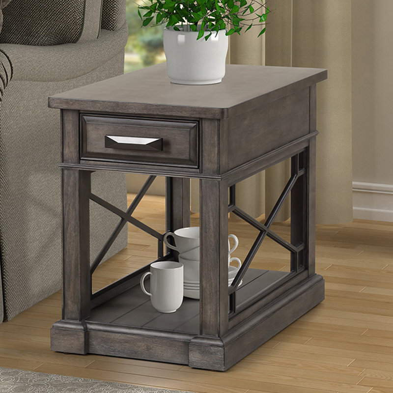 Zenna End Table with Storage and Built-In Outlets, Smokey Gray