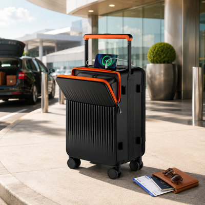 20-Inch Airline-Compliant Hardside Carry-On with Front Pocket, USB Charging Port, Aluminum Frame, TSA Lock, and Smooth Spinner Wheels for Convenient Travel