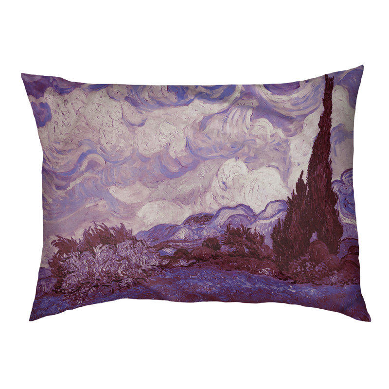 Coussin de concepteur indigo wheatfield avec blé cyprès Burk, L 42 po x l 52 po, Mauve / brun foncé