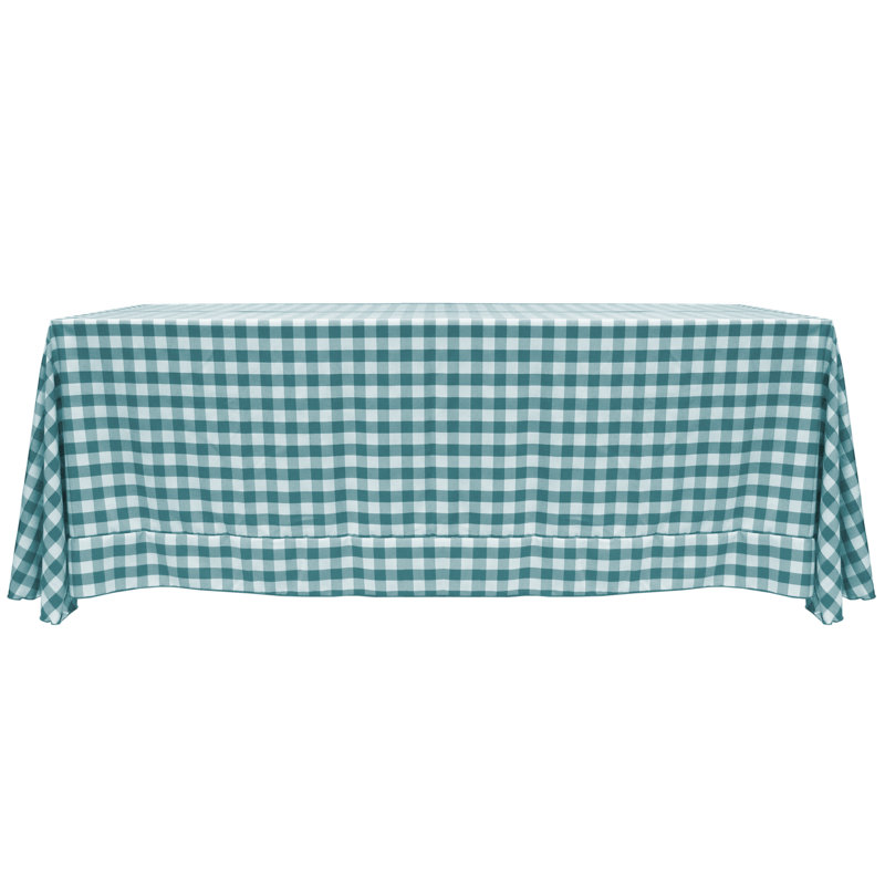 Gracie Oaks - Rectangular Polyester Gingham Checkered Tablecloth, 132" x 108", 10, Teal/White