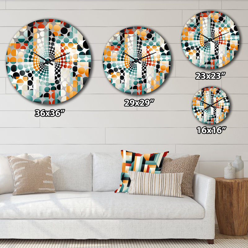 Green And Yellow Geometric Chic Pattern - Geometric  Wall Clock, Extra Large