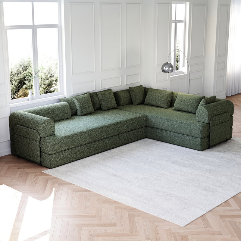 Lit escamotable de 78,7 po, matelas en chenille de 2 pièces, 4 sièges, matériau respirant, mousse, sans assemblage, canapé convertible à poche latérale, fabrication, tissu, rangement intégré