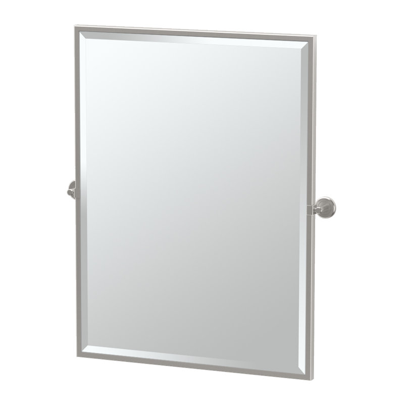 Latitude II Framed Rectangle Bathroom Vanity Mirror | Pivoting and Beveled Mirror, Satin Nickel, 32.5" H x 27.63" W