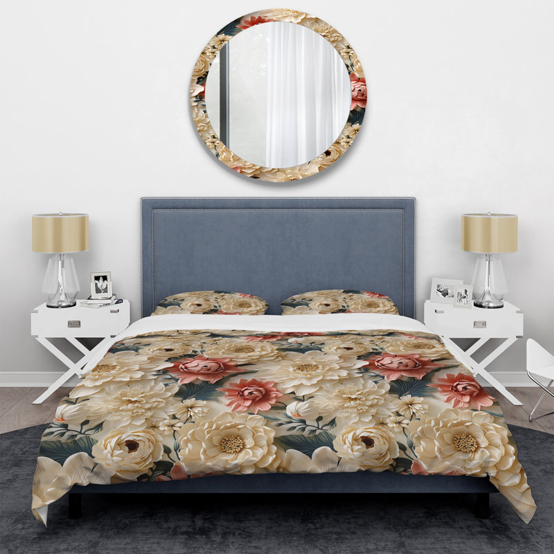 Radiant Lace Inspired Floral Botanic - Ensemble de housse de couette floral - Polyester microfibre