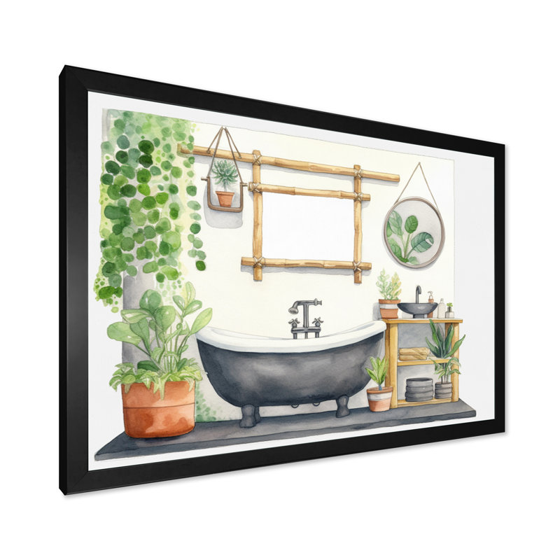 «Natural Bathroom Decor VII», reproduction sur toile, H 30 po x l 40 po x P 1,5 po, Cadre simple noir