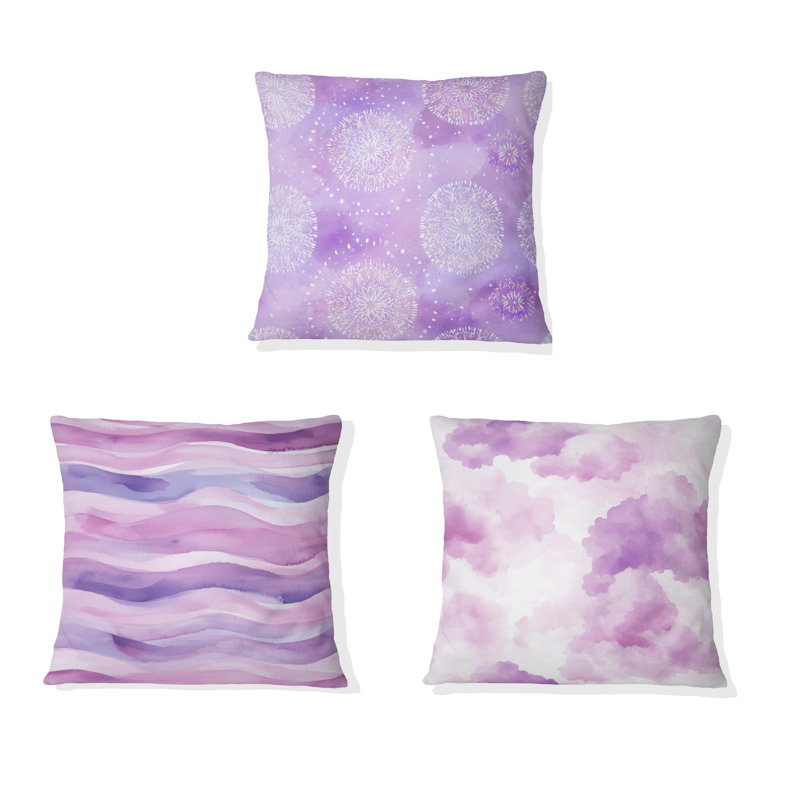 Coussin décoratif mauve et bohème mauve et blanc, 16"H x 16"W