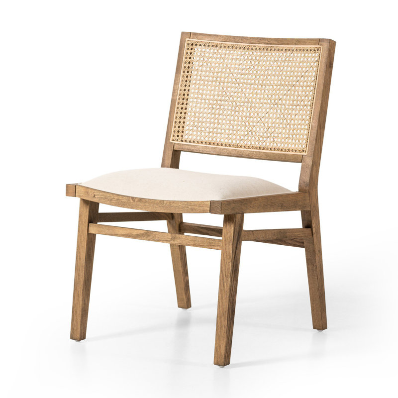 Sage Upholstered Dining Chair, Cream Flax Polyester Blend, Toasted Oak