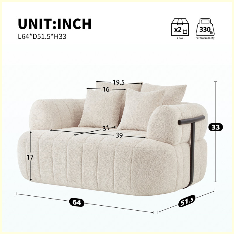Canapé-lit à assise profonde de 64 po pour salon, chambre à coucher, appartement, bureau, Beige Boucle