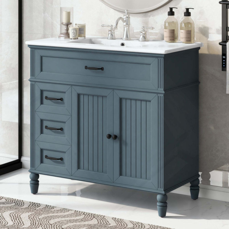 Meuble-lavabo de salle de bain avec lavabo, armoire de salle de bain avec tiroirs, structure solide et panneau de fibres à densité moyenne, deux ensembles