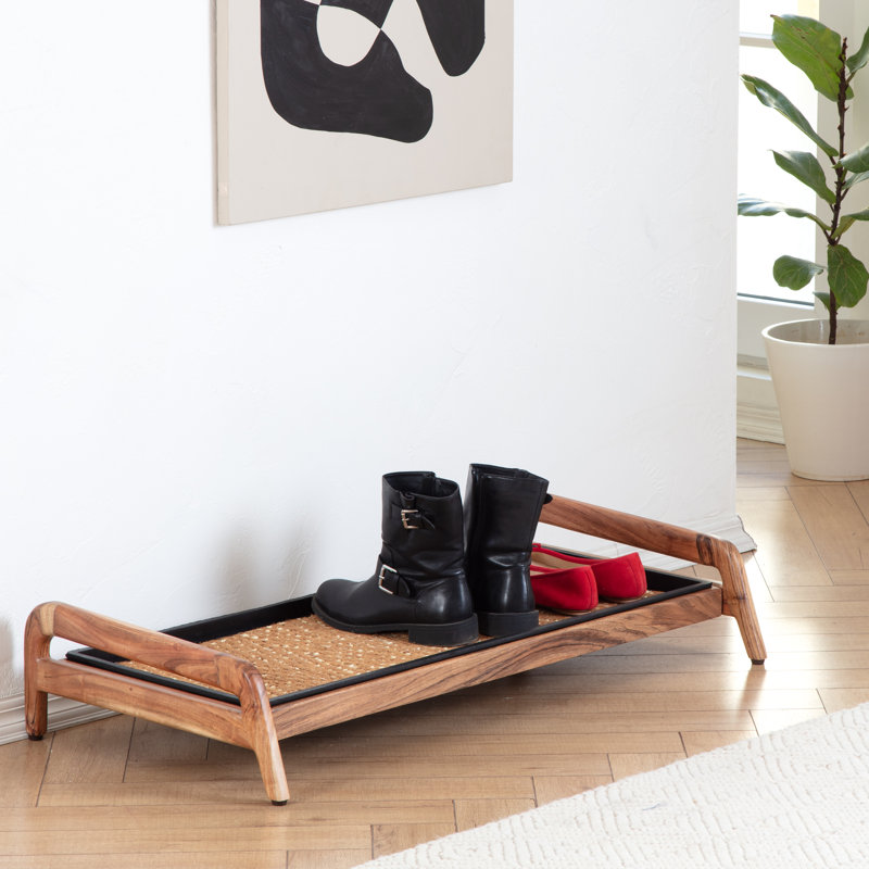 Support à bottes en bois massif de qualité supérieure avec tapis en fibre de coco naturelle - Rangement pour chaussures