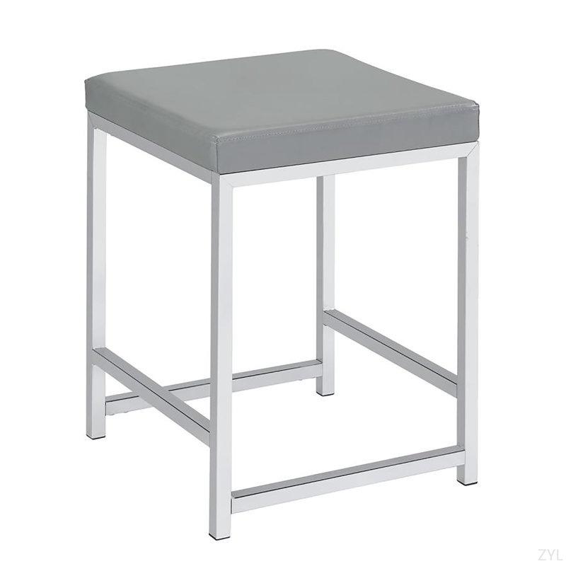 Grey Upholstered Square Vanity Stool, Gray