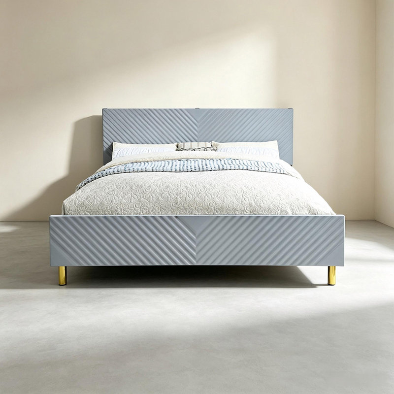 Queen Size Grey Platform Bed Frame