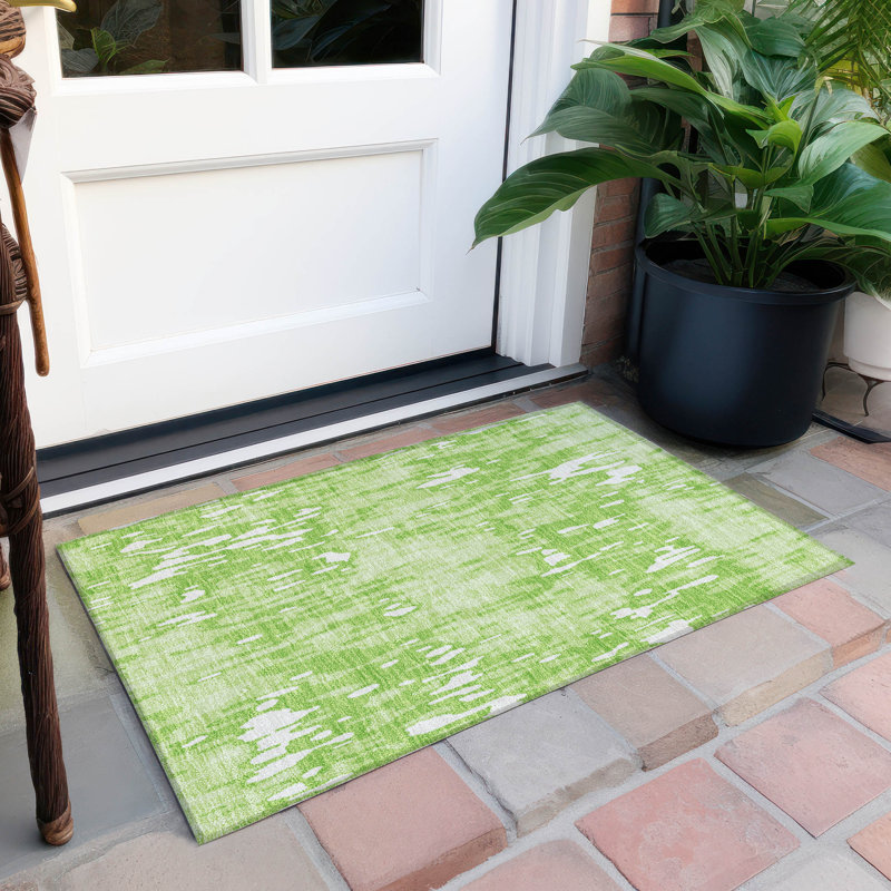 Lime Synthetic Flat Woven Rectangular Washable Rug 20" x 30"