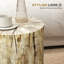 Tabouret de souche d'arbre, table d'appoint décorative avec plateau rond, table de bout en béton avec finition grain de bois