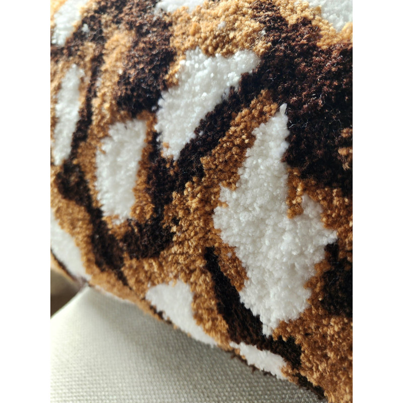 Cotton Lumbar Rectangular Pillow Cover & Insert, White/Brown/Caramel