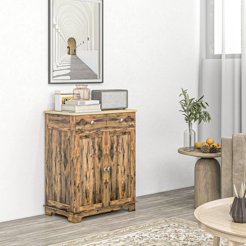 Buffet avec comptoir en bois massif - Armoire de rangement brun rustique moderne. 2 tiroirs, portes, tablette réglable. Pour l'entrée, la cuisine. Comptoir de cuisine l 26,75 po x P 15,75 po. H 33,5 po.