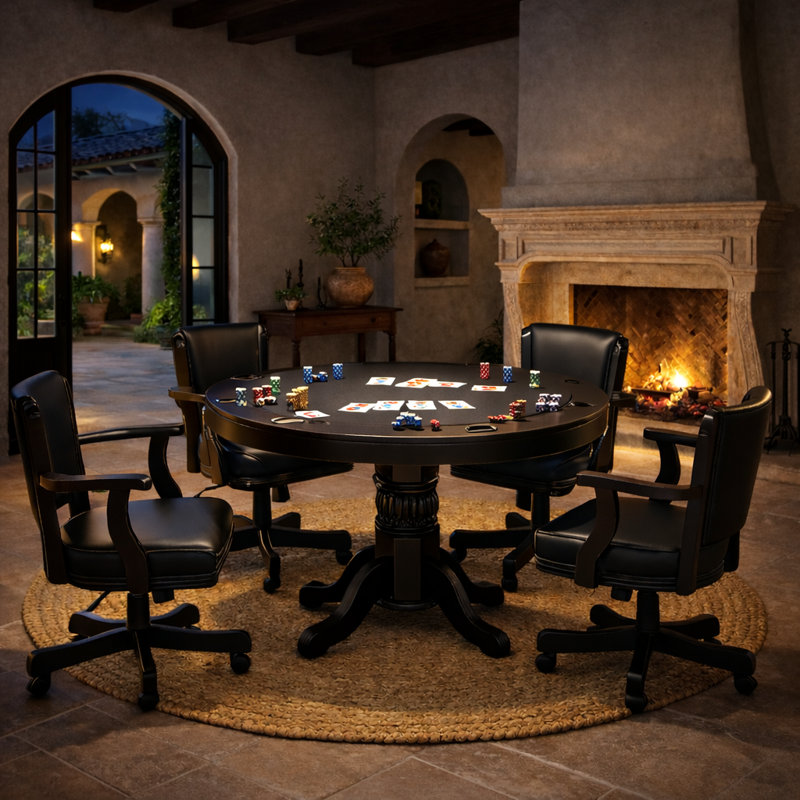 48 Inch Poker Table / Dining Table By RAM Game Room, Black