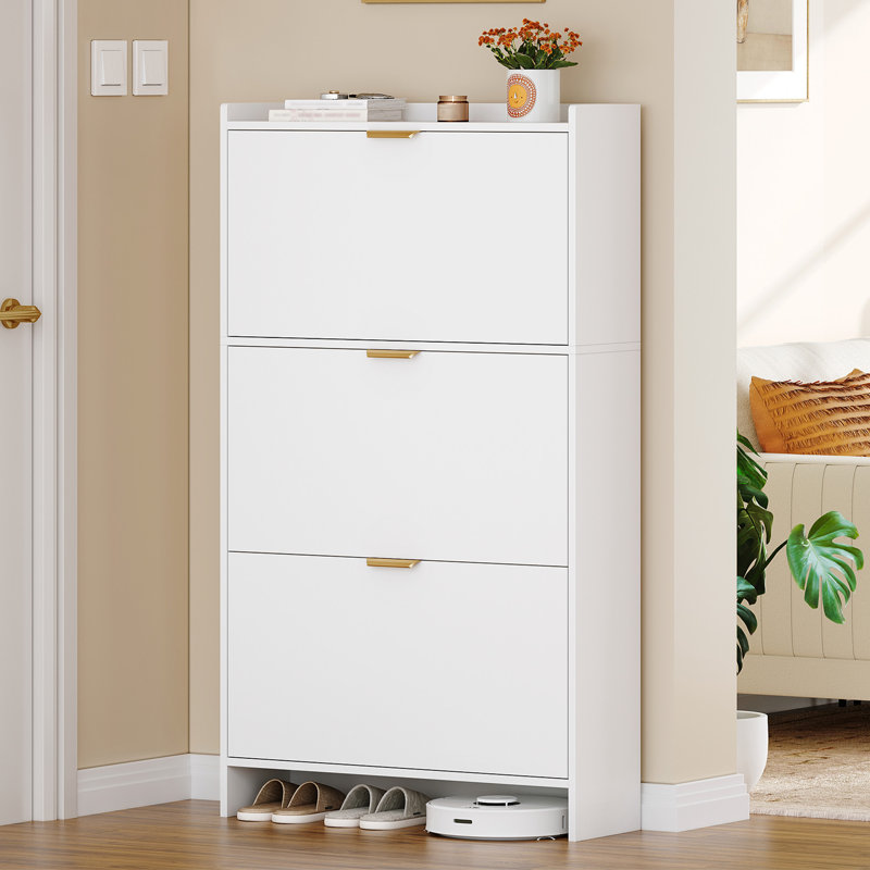 Shoe Cabinet with 3 Flaps, Shoe Rack, Shoe Cabinet, Slim, Adjustable, Shoe Storage, 18-24 Pairs, Large Capacity for Entrance, Hallway, Wardrobe, 9.45 x 29.92 x 54.33 in, White