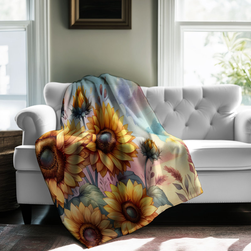 Tournesol Blissful Hues - 1 pièce Sherpa Premium - Luxueux Art Print Design, Grand lit