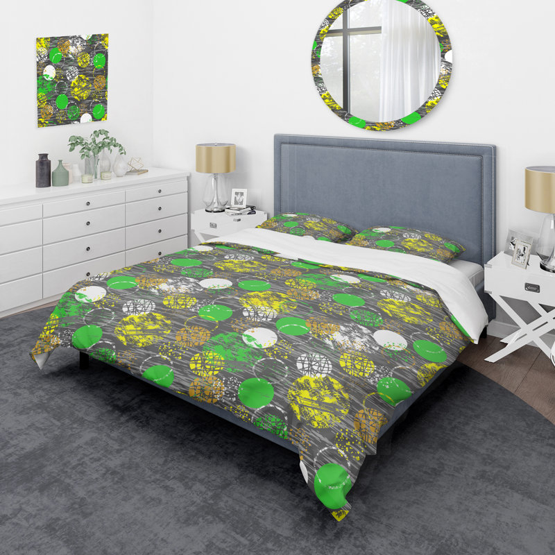 Ensemble de housse de couette en microfibre vert / jaune 2 pièces, Housse de couette pour très grand lit et 2 très