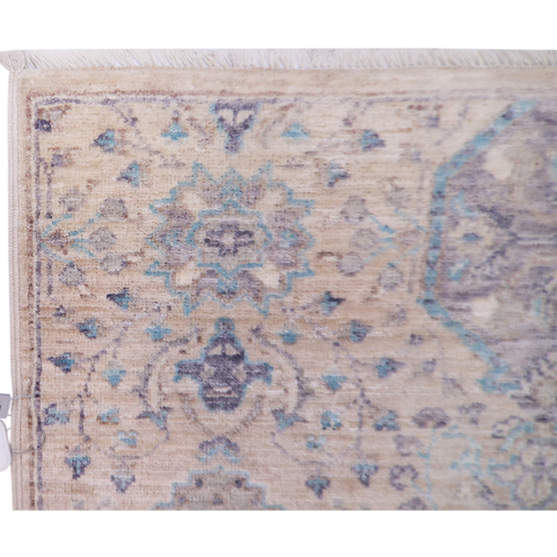 Tapis de couloir beige / bleu de haute qualité noué à la main Ziegler 3000