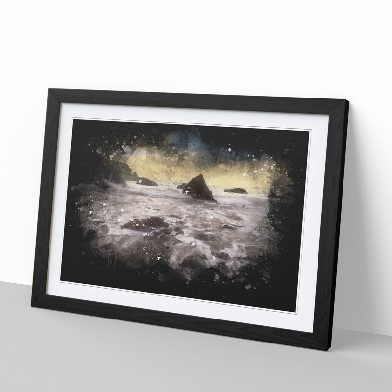 Beach and Rocks Paint Splash - Picture Frame Graphic Art, 36cm H x 48cm W x 2cm D, Black