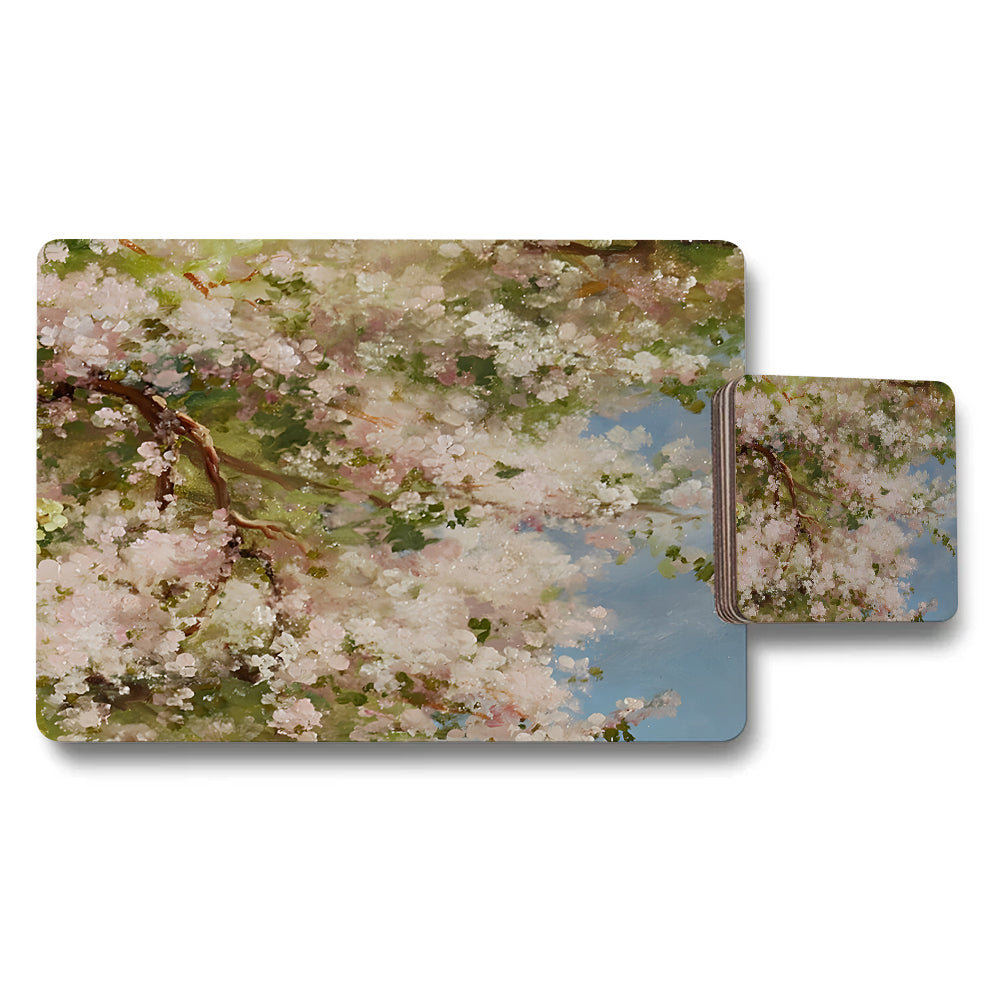 Cherry Blossom Placemats And Coaster Set Floral Table Decor