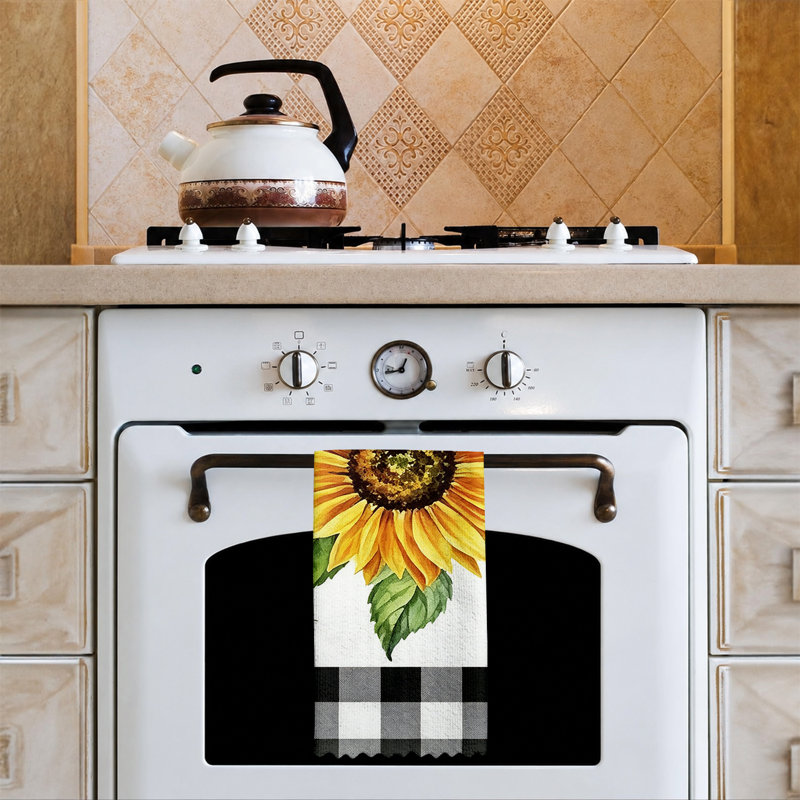 Linge de cuisine en microfibre, linges à vaisselle réutilisables absorbants, décoration résistante à la décoloration, 16 po x 24 po, texte jaune tournesol