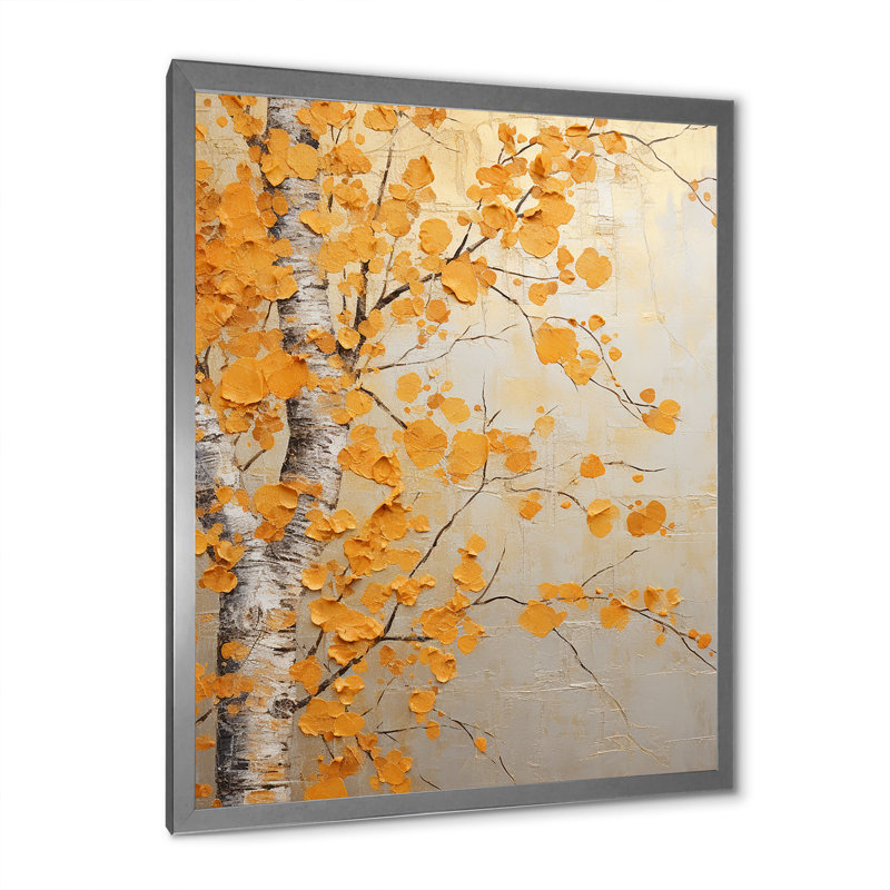 «Yellow American Basswood Forest II», art mural arbre, Cadre simple argenté, H 32 po x l 24 po x P 1 po