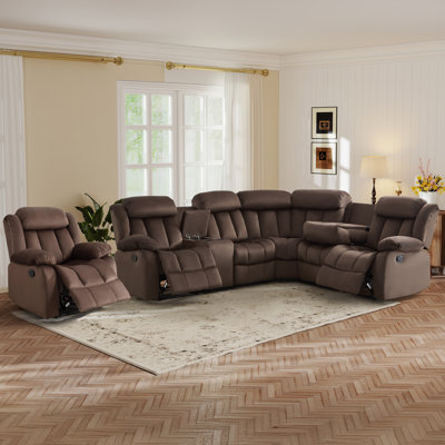 Canapé modulaire de coin 6 places avec console fonctionnelle et fauteuil inclinable manuel