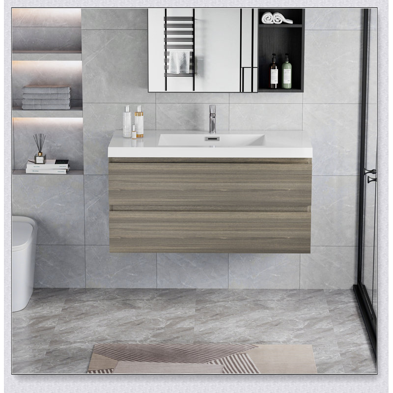 Meuble-lavabo mural 42 po avec lavabo et meuble-lavabo mural moderne, Gris
