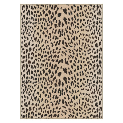 Savanna Animal Print Machine Washable Leopard / Sable Indoor Area Rug With Non-Slip Backing
