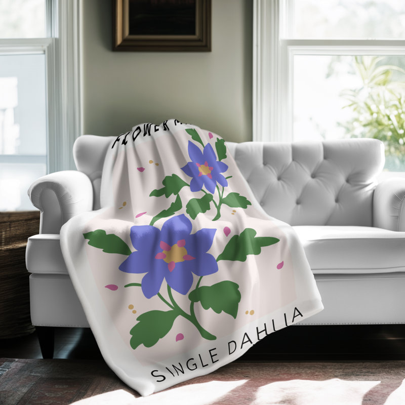 Dahlia simple, marché aux fleurs, couverture en sherpa de qualité supérieure, reproduction d'art luxueuse, Lit simple