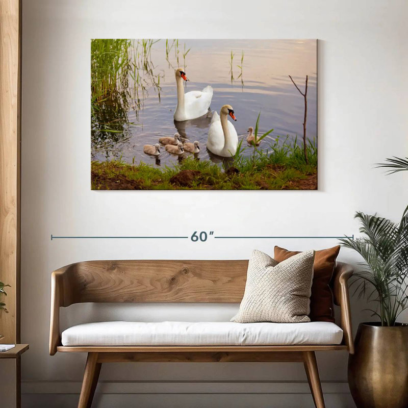 Cygnes bruns et cygnes, H 30 po x l 45 po