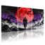 Samurai Warrior Red Moon Night Landscape Reflection Art, ensemble de 3 impressions sur toile-582034214