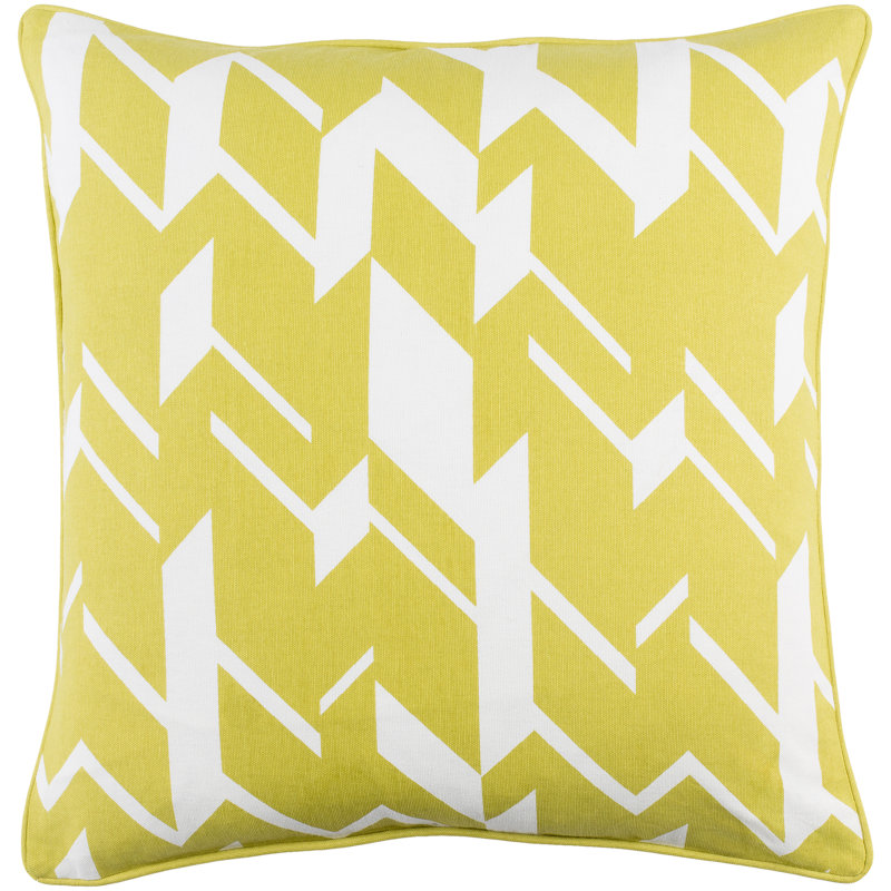 Geometric Cotton Reversible Throw Pillow, Lime/ White